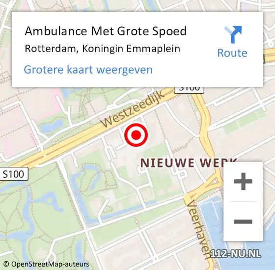 Locatie op kaart van de 112 melding: Ambulance Met Grote Spoed Naar Rotterdam, Koningin Emmaplein op 19 juli 2018 14:55