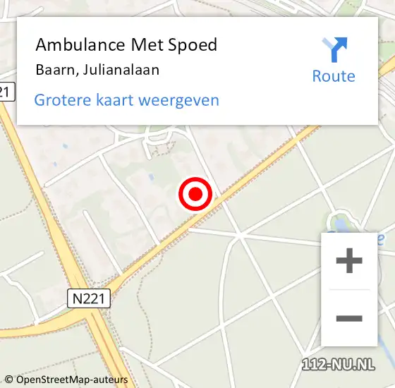 Locatie op kaart van de 112 melding: Ambulance Met Spoed Naar Baarn, Julianalaan op 19 juli 2018 15:09