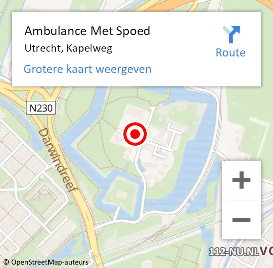 Locatie op kaart van de 112 melding: Ambulance Met Spoed Naar Utrecht, Kapelweg op 19 juli 2018 15:15