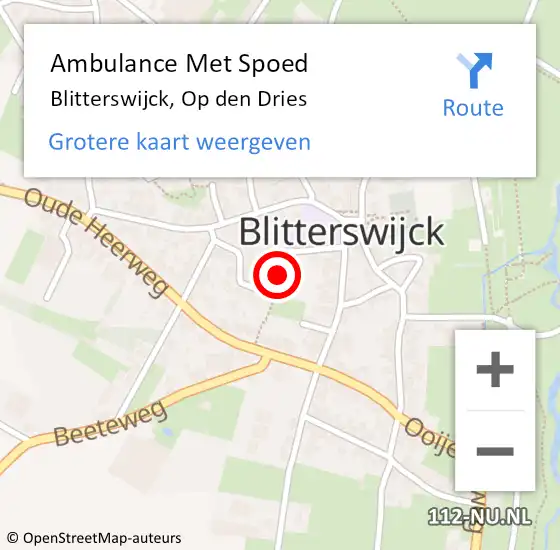 Locatie op kaart van de 112 melding: Ambulance Met Spoed Naar Blitterswijck, Op den Dries op 19 juli 2018 16:20