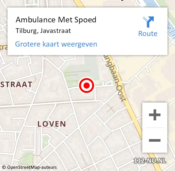 Locatie op kaart van de 112 melding: Ambulance Met Spoed Naar Tilburg, Javastraat op 19 juli 2018 16:38