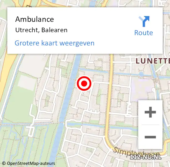 Locatie op kaart van de 112 melding: Ambulance Utrecht, Balearen op 19 juli 2018 16:42