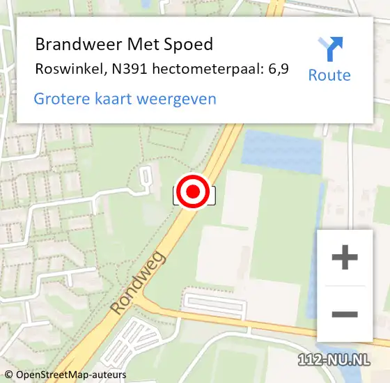 Locatie op kaart van de 112 melding: Brandweer Met Spoed Naar Roswinkel, N391 hectometerpaal: 6,9 op 19 juli 2018 16:45