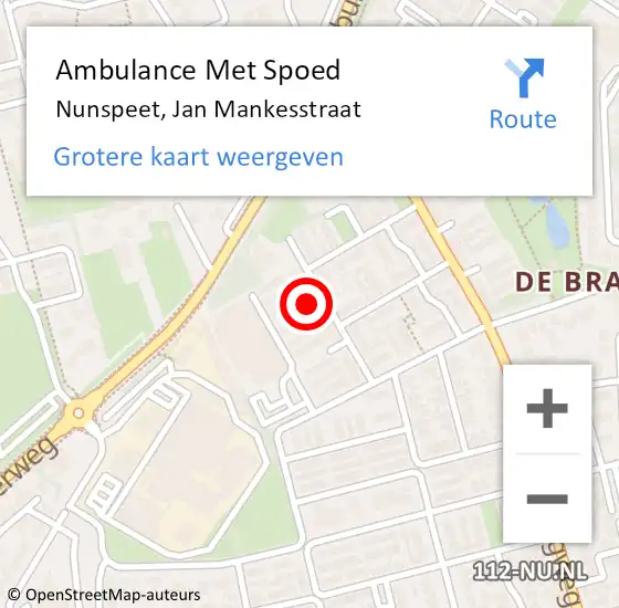 Locatie op kaart van de 112 melding: Ambulance Met Spoed Naar Nunspeet, Jan Mankesstraat op 19 juli 2018 17:13