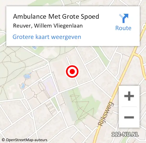 Locatie op kaart van de 112 melding: Ambulance Met Grote Spoed Naar Reuver, Willem Vliegenlaan op 19 juli 2018 17:44