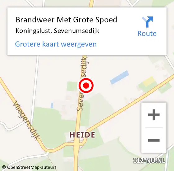 Locatie op kaart van de 112 melding: Brandweer Met Grote Spoed Naar Koningslust, Sevenumsedijk op 19 juli 2018 17:49