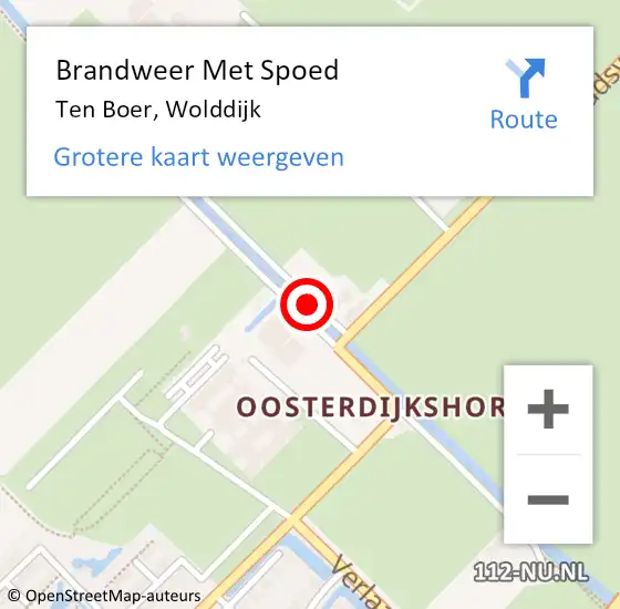 Locatie op kaart van de 112 melding: Brandweer Met Spoed Naar Ten Boer, Wolddijk op 19 juli 2018 17:52