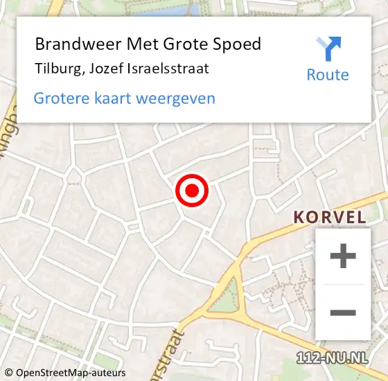 Locatie op kaart van de 112 melding: Brandweer Met Grote Spoed Naar Tilburg, Jozef Israelsstraat op 19 juli 2018 18:03