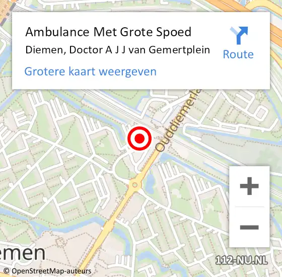 Locatie op kaart van de 112 melding: Ambulance Met Grote Spoed Naar Diemen, Doctor A J J van Gemertplein op 19 juli 2018 18:48