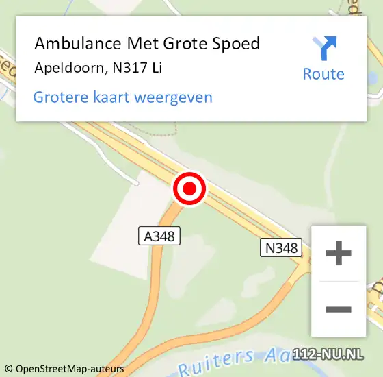 Locatie op kaart van de 112 melding: Ambulance Met Grote Spoed Naar Apeldoorn, N317 Li op 19 juli 2018 19:10