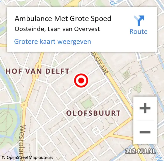 Locatie op kaart van de 112 melding: Ambulance Met Grote Spoed Naar Oosteinde, Laan van Overvest op 19 juli 2018 19:15