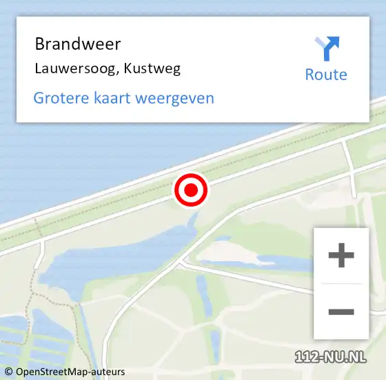 Locatie op kaart van de 112 melding: Brandweer Lauwersoog, Kustweg op 19 juli 2018 19:43