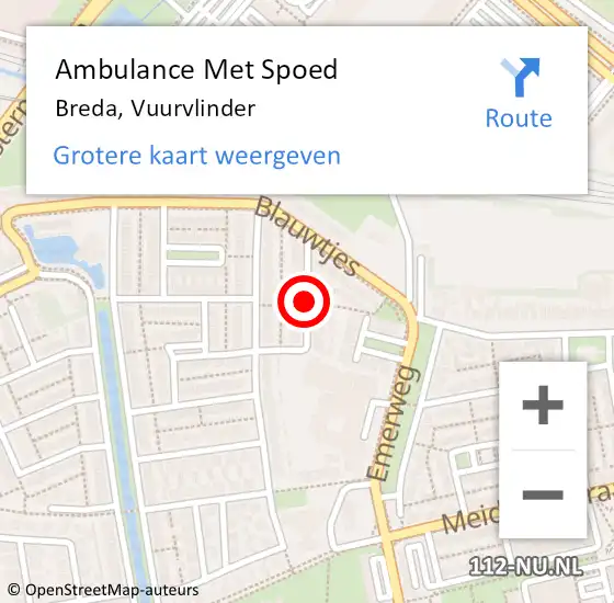 Locatie op kaart van de 112 melding: Ambulance Met Spoed Naar Breda, Vuurvlinder op 19 juli 2018 20:05