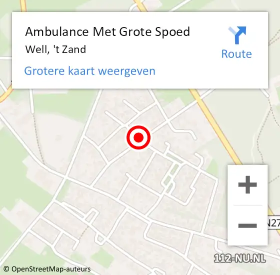 Locatie op kaart van de 112 melding: Ambulance Met Grote Spoed Naar Well, 't Zand op 19 juli 2018 20:08