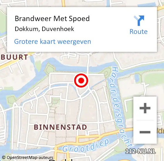 Locatie op kaart van de 112 melding: Brandweer Met Spoed Naar Dokkum, Duvenhoek op 19 juli 2018 20:16