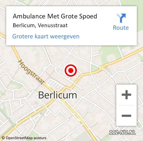 Locatie op kaart van de 112 melding: Ambulance Met Grote Spoed Naar Berlicum, Venusstraat op 19 juli 2018 20:51