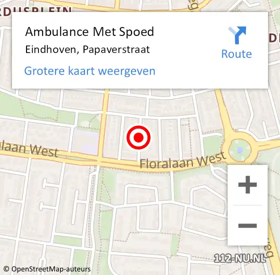 Locatie op kaart van de 112 melding: Ambulance Met Spoed Naar Eindhoven, Papaverstraat op 19 juli 2018 21:23