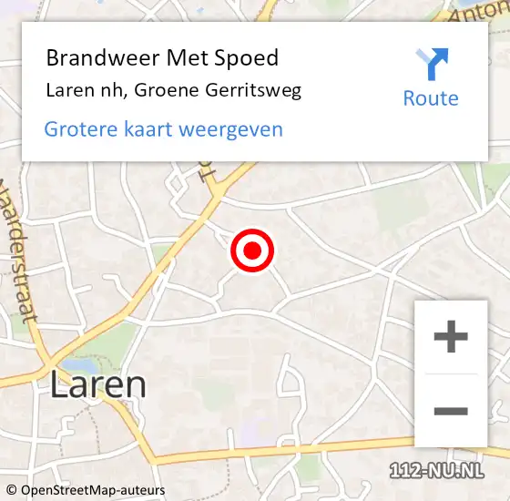 Locatie op kaart van de 112 melding: Brandweer Met Spoed Naar Laren nh, Groene Gerritsweg op 19 juli 2018 21:45