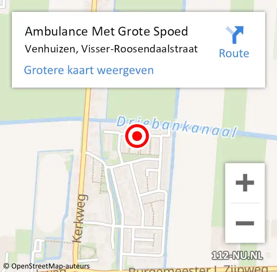 Locatie op kaart van de 112 melding: Ambulance Met Grote Spoed Naar Venhuizen, Visser-Roosendaalstraat op 19 juli 2018 22:08