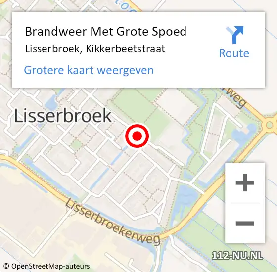 Locatie op kaart van de 112 melding: Brandweer Met Grote Spoed Naar Lisserbroek, Kikkerbeetstraat op 19 juli 2018 22:10