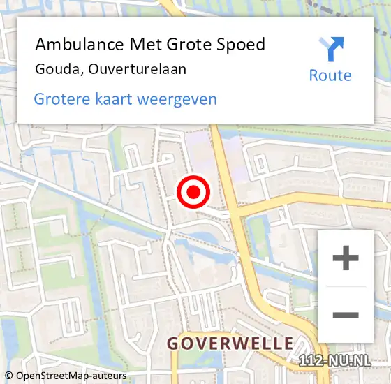 Locatie op kaart van de 112 melding: Ambulance Met Grote Spoed Naar Gouda, Ouverturelaan op 19 juli 2018 22:24