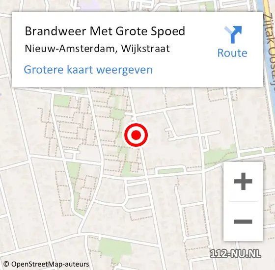 Locatie op kaart van de 112 melding: Brandweer Met Grote Spoed Naar Nieuw-Amsterdam, Wijkstraat op 19 juli 2018 23:58