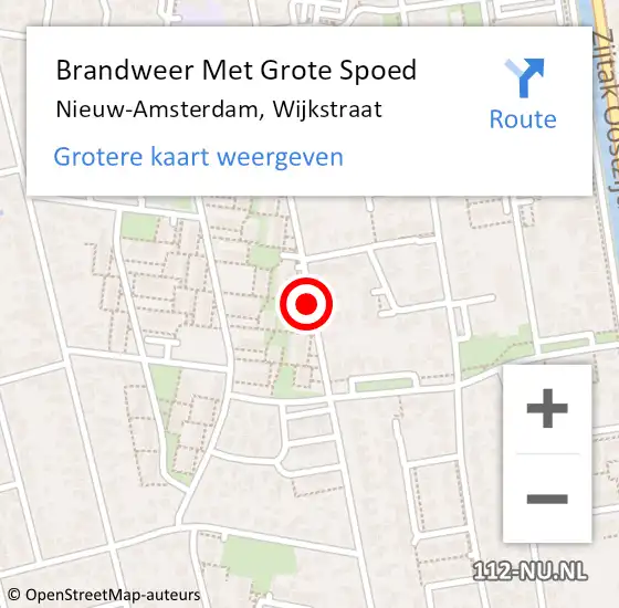 Locatie op kaart van de 112 melding: Brandweer Met Grote Spoed Naar Nieuw-Amsterdam, Wijkstraat op 20 juli 2018 00:07