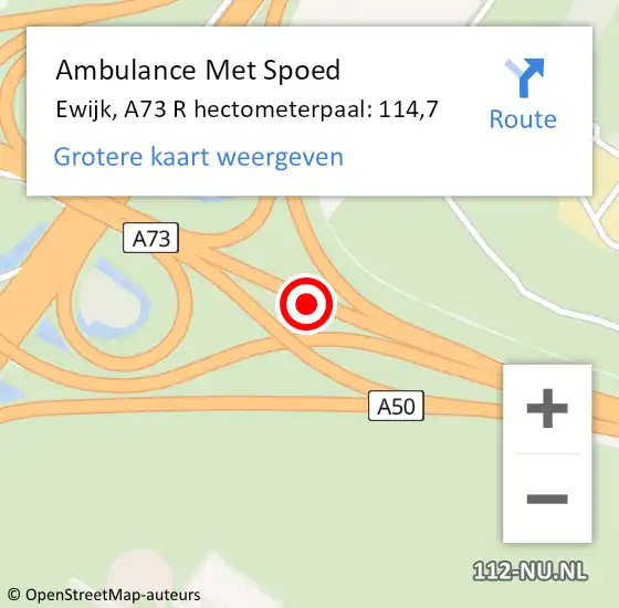 Locatie op kaart van de 112 melding: Ambulance Met Spoed Naar Ewijk, A73 R hectometerpaal: 114,7 op 20 juli 2018 01:43