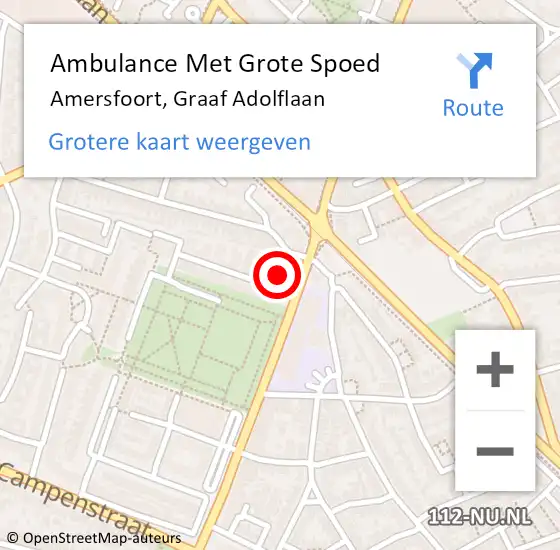 Locatie op kaart van de 112 melding: Ambulance Met Grote Spoed Naar Amersfoort, Graaf Adolflaan op 20 juli 2018 03:57