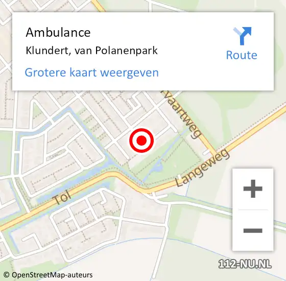 Locatie op kaart van de 112 melding: Ambulance Klundert, van Polanenpark op 20 juli 2018 04:35