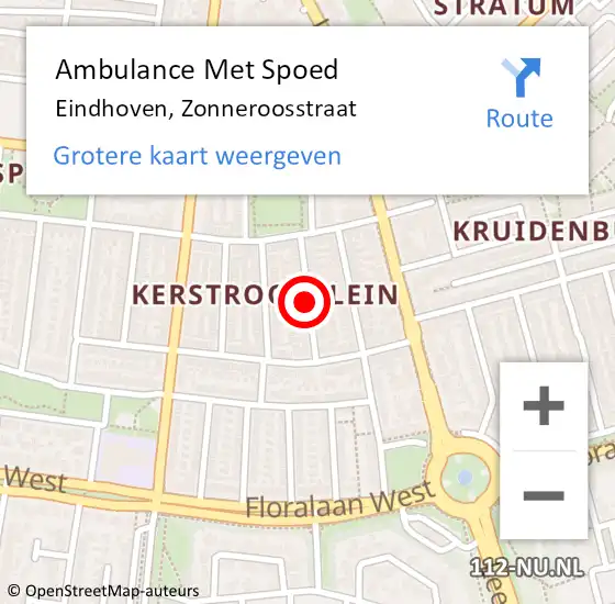 Locatie op kaart van de 112 melding: Ambulance Met Spoed Naar Eindhoven, Zonneroosstraat op 20 juli 2018 06:27