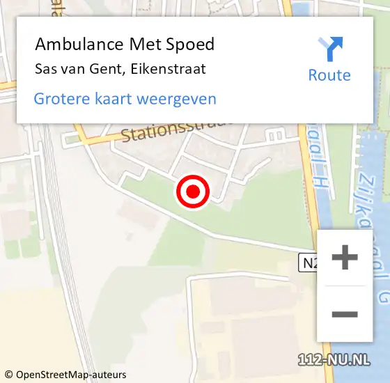 Locatie op kaart van de 112 melding: Ambulance Met Spoed Naar Sas van Gent, Eikenstraat op 20 juli 2018 07:20