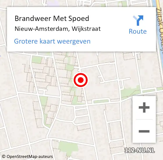 Locatie op kaart van de 112 melding: Brandweer Met Spoed Naar Nieuw-Amsterdam, Wijkstraat op 20 juli 2018 08:43