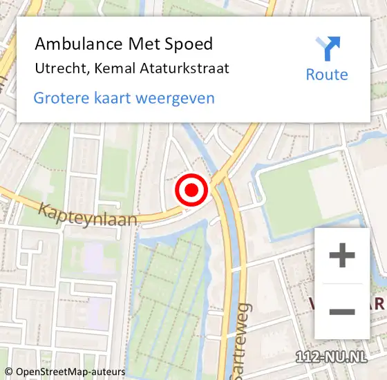 Locatie op kaart van de 112 melding: Ambulance Met Spoed Naar Utrecht, Kemal Ataturkstraat op 20 juli 2018 08:58