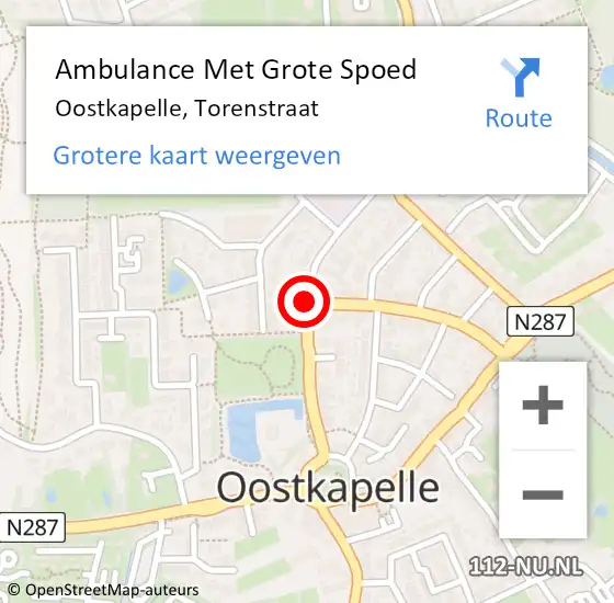 Locatie op kaart van de 112 melding: Ambulance Met Grote Spoed Naar Oostkapelle, Torenstraat op 20 juli 2018 09:40