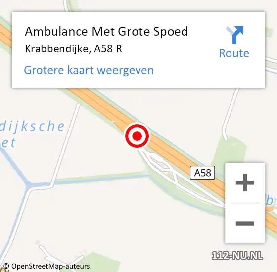 Locatie op kaart van de 112 melding: Ambulance Met Grote Spoed Naar Krabbendijke, A58 R op 20 juli 2018 11:01