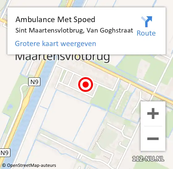 Locatie op kaart van de 112 melding: Ambulance Met Spoed Naar Sint Maartensvlotbrug, Van Goghstraat op 3 maart 2014 14:42