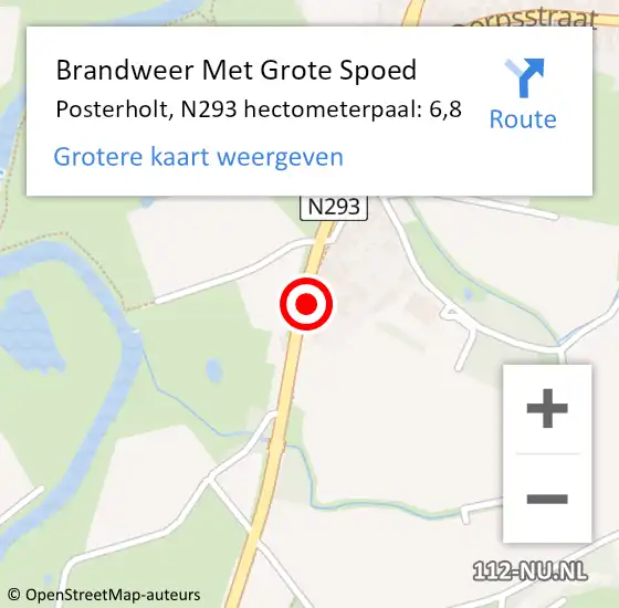 Locatie op kaart van de 112 melding: Brandweer Met Grote Spoed Naar Posterholt, N293 hectometerpaal: 6,8 op 20 juli 2018 11:12