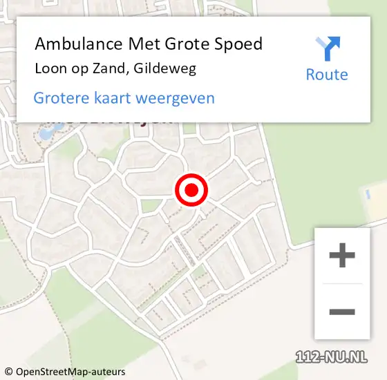 Locatie op kaart van de 112 melding: Ambulance Met Grote Spoed Naar Loon op Zand, Gildeweg op 20 juli 2018 11:28