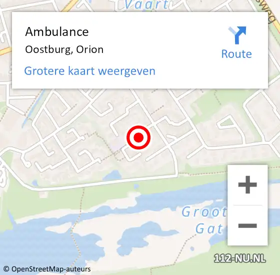 Locatie op kaart van de 112 melding: Ambulance Oostburg, Orion op 20 juli 2018 11:31