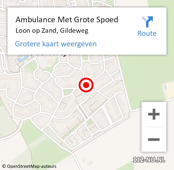 Locatie op kaart van de 112 melding: Ambulance Met Grote Spoed Naar Loon op Zand, Gildeweg op 20 juli 2018 11:39