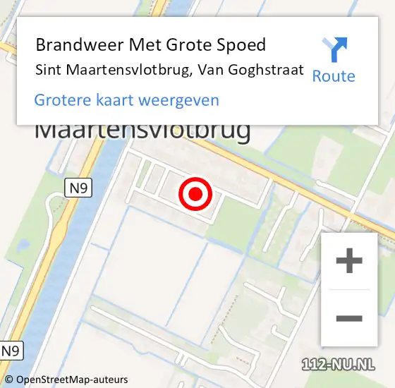 Locatie op kaart van de 112 melding: Brandweer Met Grote Spoed Naar Sint Maartensvlotbrug, Van Goghstraat op 3 maart 2014 14:47