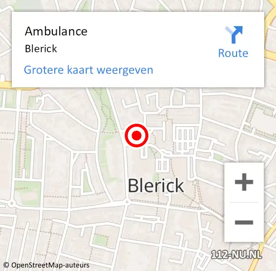 Locatie op kaart van de 112 melding: Ambulance Blerick op 3 maart 2014 14:54