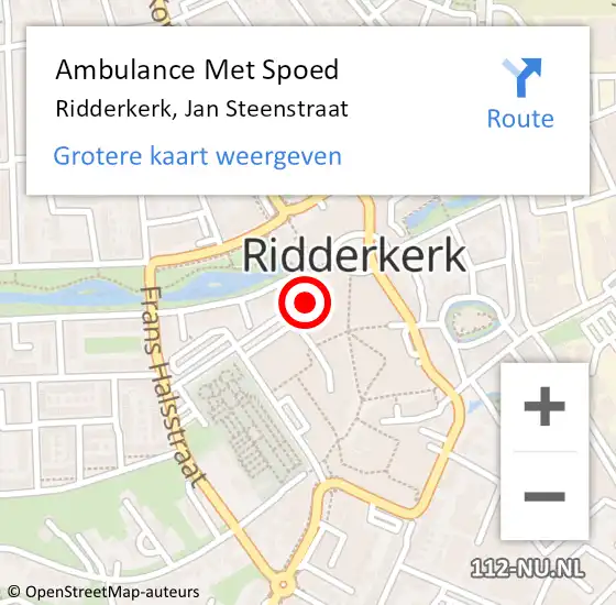 Locatie op kaart van de 112 melding: Ambulance Met Spoed Naar Ridderkerk, Jan Steenstraat op 20 juli 2018 13:48