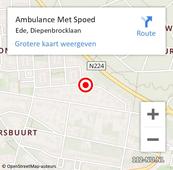 Locatie op kaart van de 112 melding: Ambulance Met Spoed Naar Ede, Diepenbrocklaan op 20 juli 2018 13:55