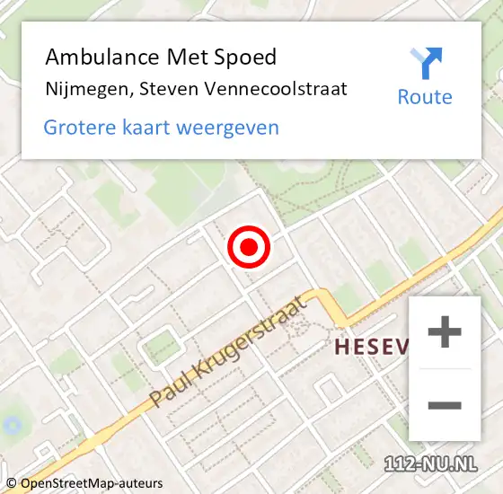 Locatie op kaart van de 112 melding: Ambulance Met Spoed Naar Nijmegen, Steven Vennecoolstraat op 20 juli 2018 15:14