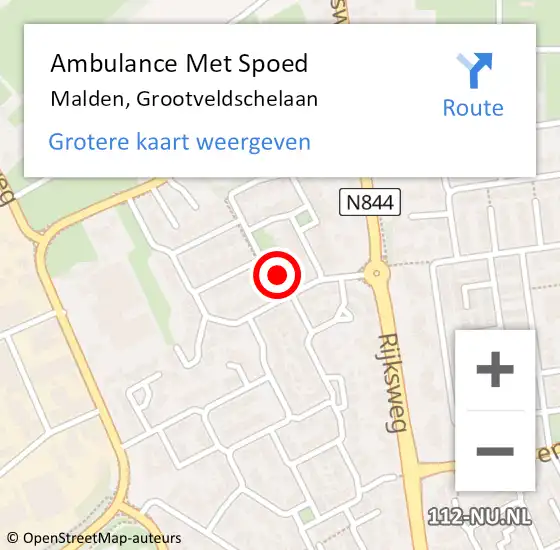 Locatie op kaart van de 112 melding: Ambulance Met Spoed Naar Malden, Grootveldschelaan op 20 juli 2018 15:50