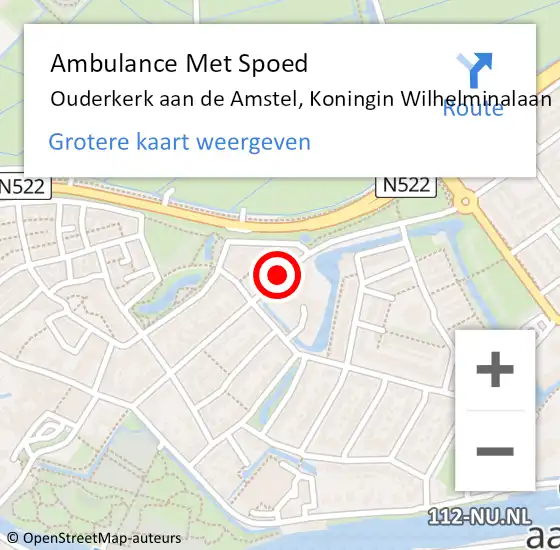 Locatie op kaart van de 112 melding: Ambulance Met Spoed Naar Ouderkerk aan de Amstel, Koningin Wilhelminalaan op 20 juli 2018 16:44