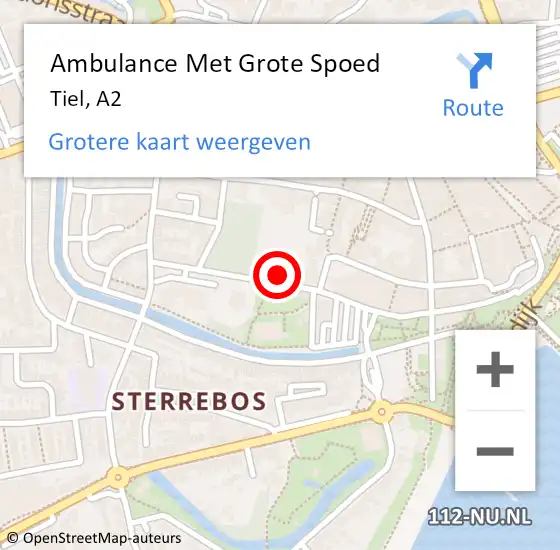 Locatie op kaart van de 112 melding: Ambulance Met Grote Spoed Naar Tiel, A2 op 20 juli 2018 17:00