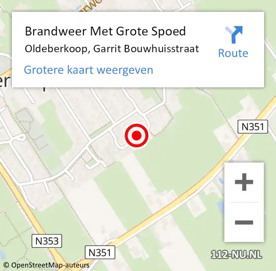 Locatie op kaart van de 112 melding: Brandweer Met Grote Spoed Naar Oldeberkoop, Garrit Bouwhuisstraat op 20 juli 2018 17:18